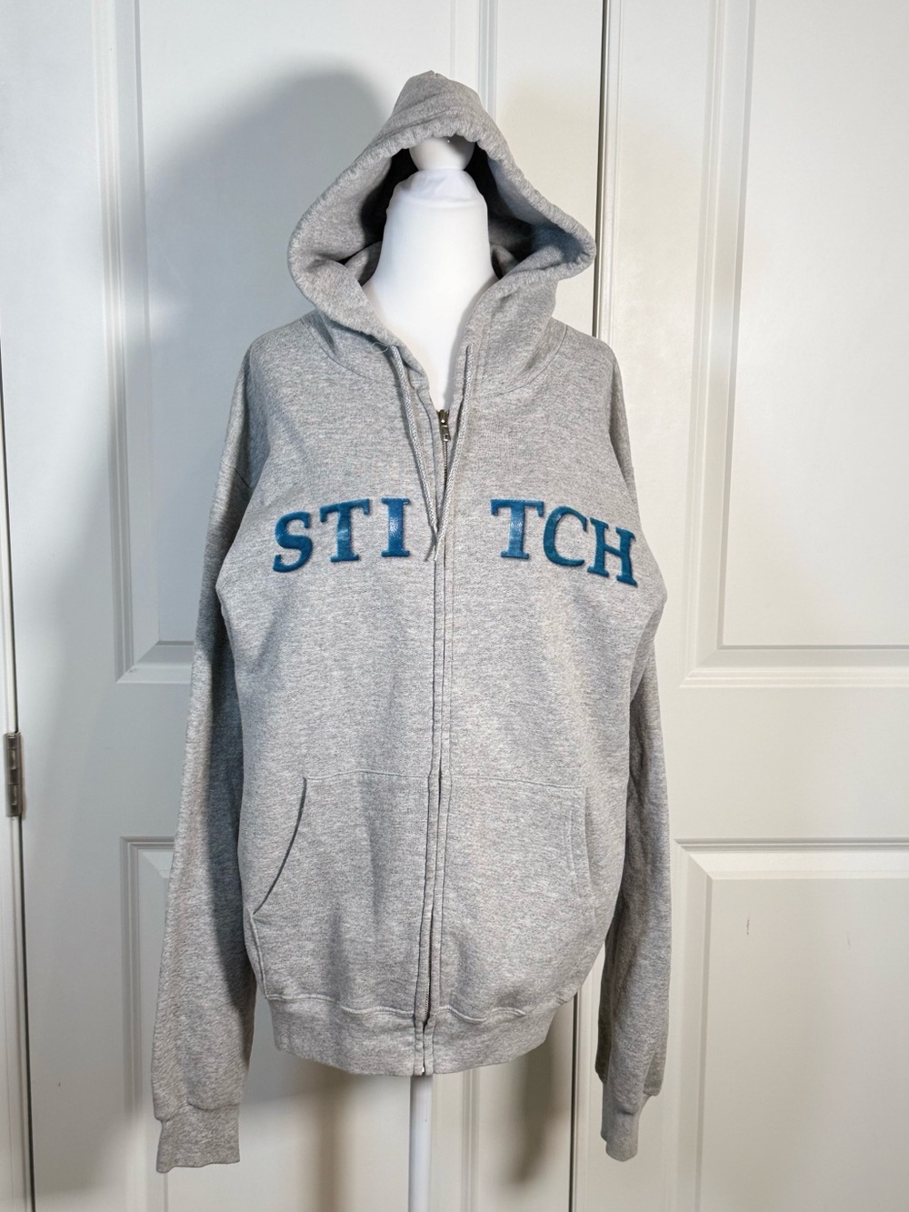 Disney Stitch Hoodie S Gray Walt Disney World Full Zip Y2K Back Graphic Fleece